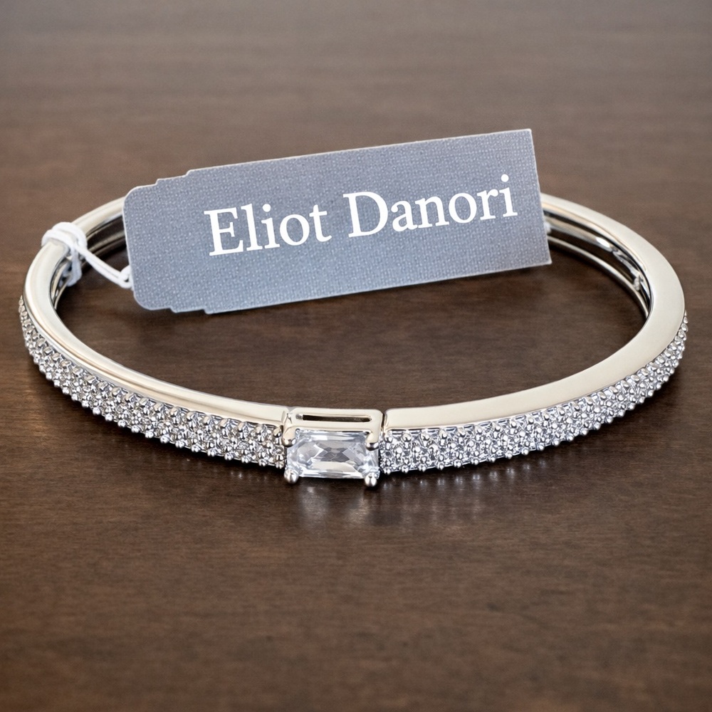 Eliot Danori CZ Hinge Bangle Bracelet Rhodium Plated Silver NWT $125